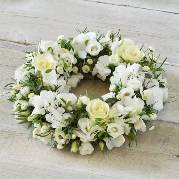 Seasonal White Floral Sympathy Wreath