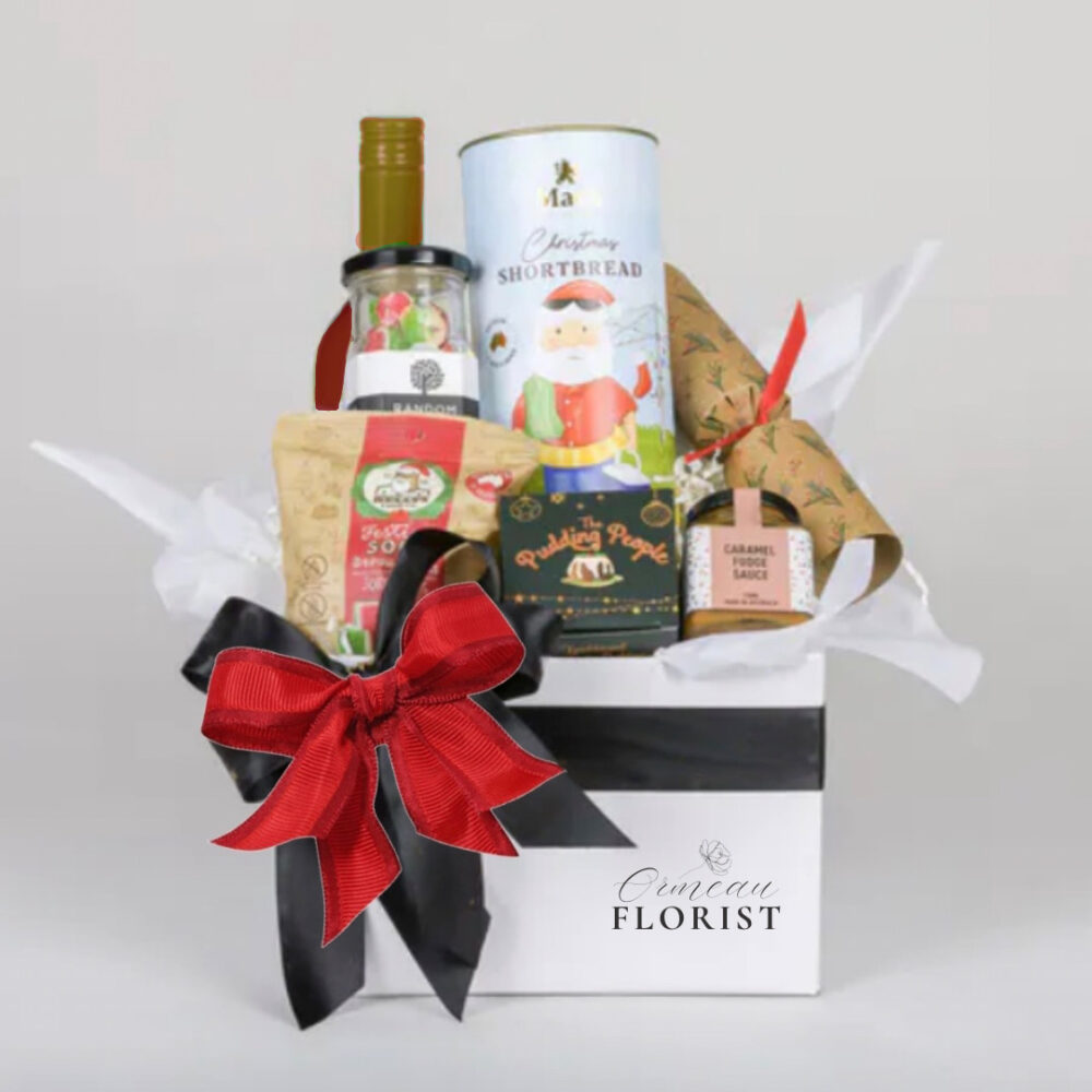 Christmas Delights Gift Box Hamper with Red Wine