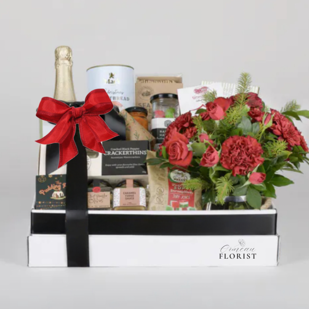 Christmas Deluxe Hamper with Flowers and Sparkling Wine