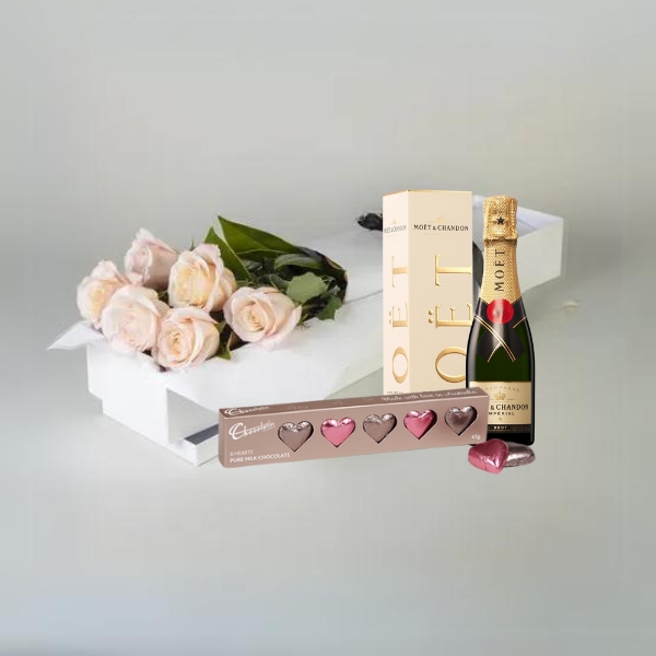 Mini Moet Moment Gift Pack with Pink Roses