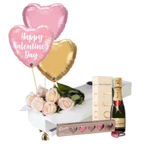 Mini Moet Moment – Valentines Deluxe Gift Pack with BALLOON BOUQUET