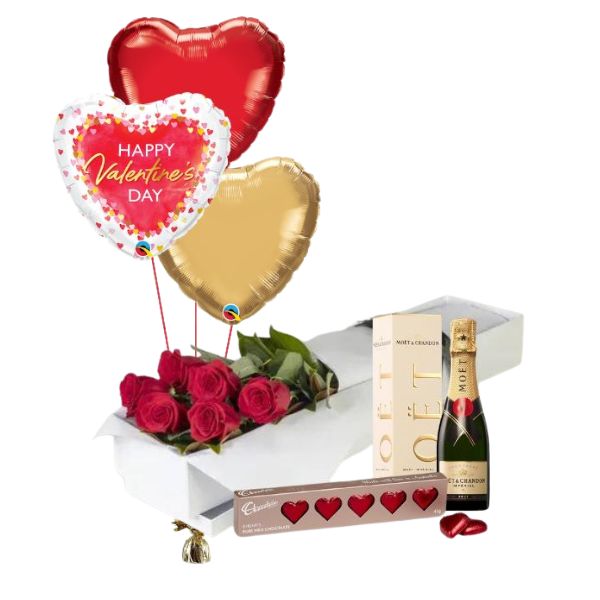 Mini Moet Moment – Valentines Deluxe Gift Pack with BALLOON BOUQUET