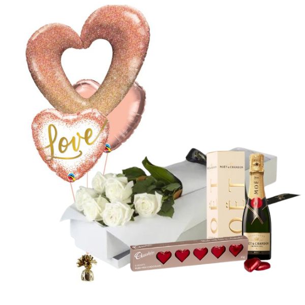 Mini Moet Moment Gift Pack with White Roses