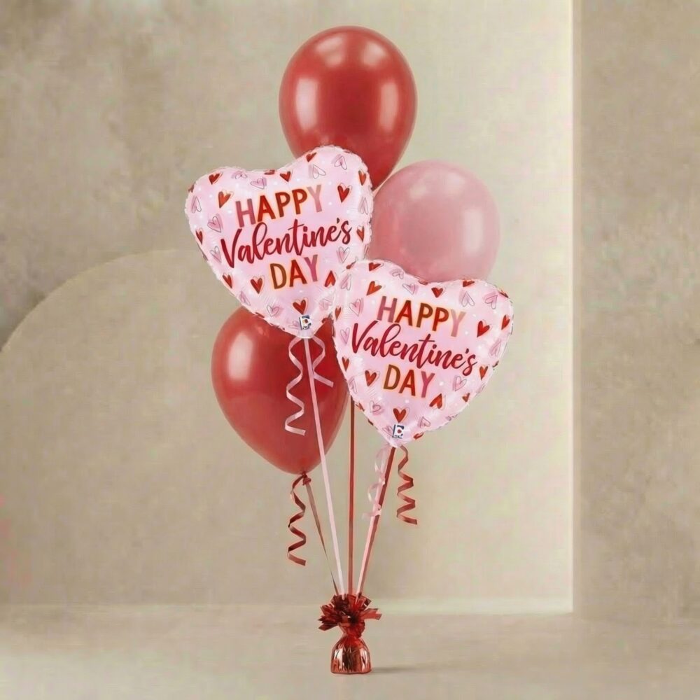 Helium Balloon Bouquet – Valentines Day Pink Hearts