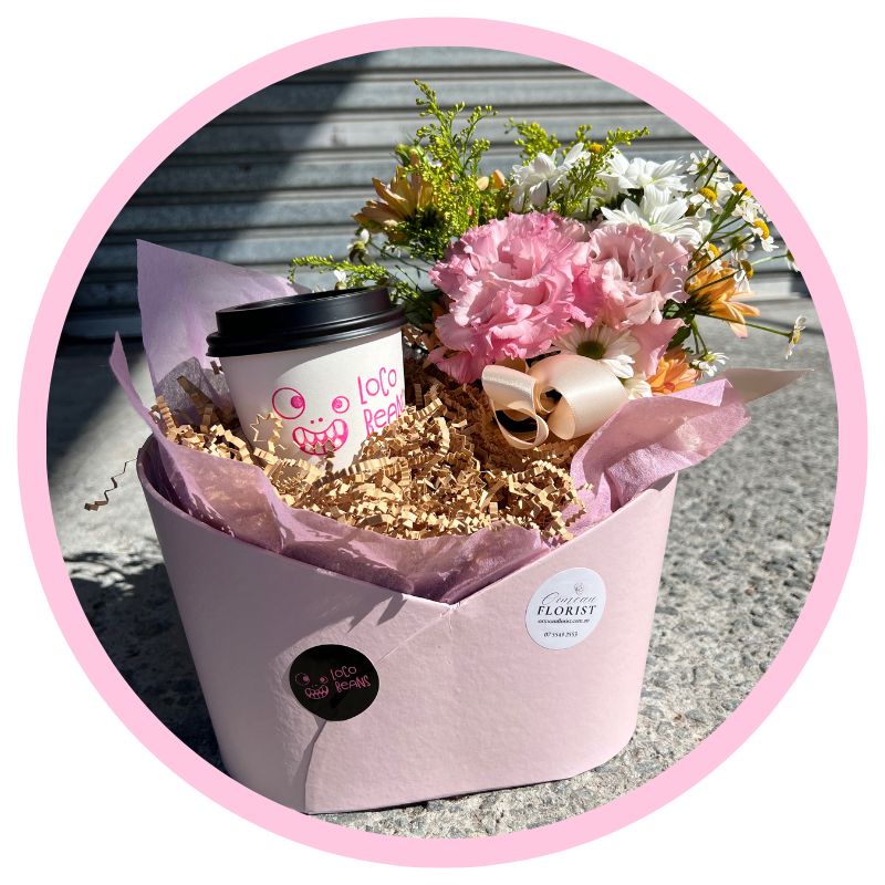 Fresh Flowers and Loco Beans Freshly Made Coffee Gift Box PICK UP ONLY