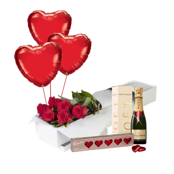 Mini Moet Moment – Red Rose Deluxe Gift Pack with BALLOON BOUQUET