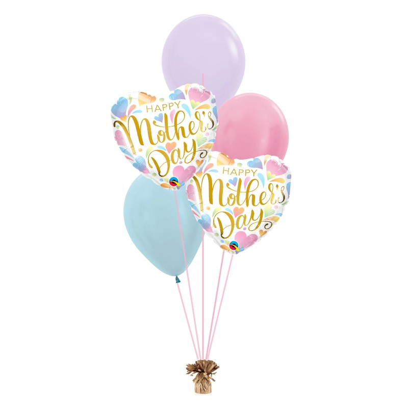 Helium Balloon Bouquet – Happy Mother’s Day Pastel Hearts