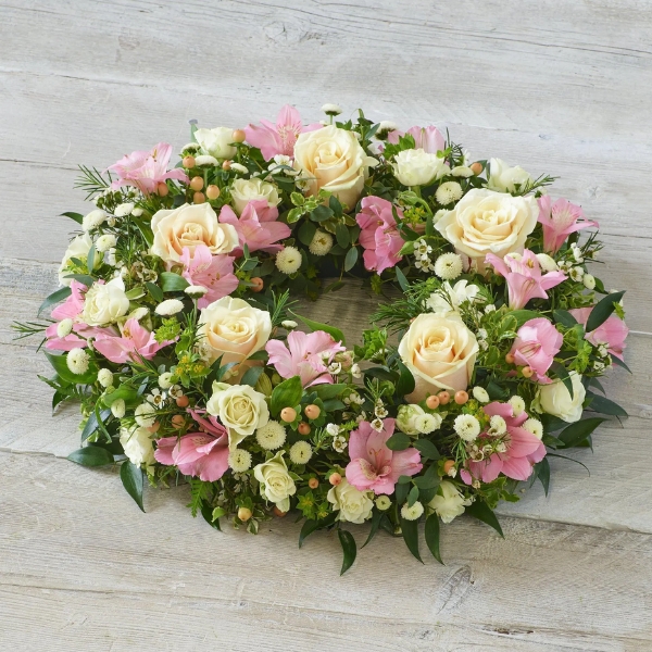 Seasonal Soft Pastel Floral Sympathy Wreath